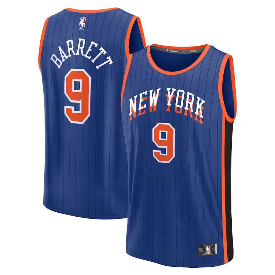 Men New York Knicks #9 RJ Barrett Fanatics Branded Blue City Edition 2023-24 Fast Break NBA Jersey->new york knicks->NBA Jersey